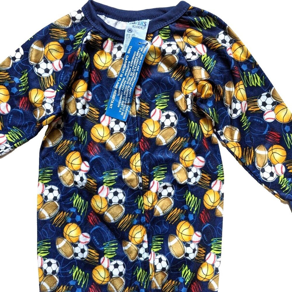 Carter's Toddler Boys Ball Game Sports Sleepwear Pajama Sleeper Blue Ful… - Picture 2 of 5